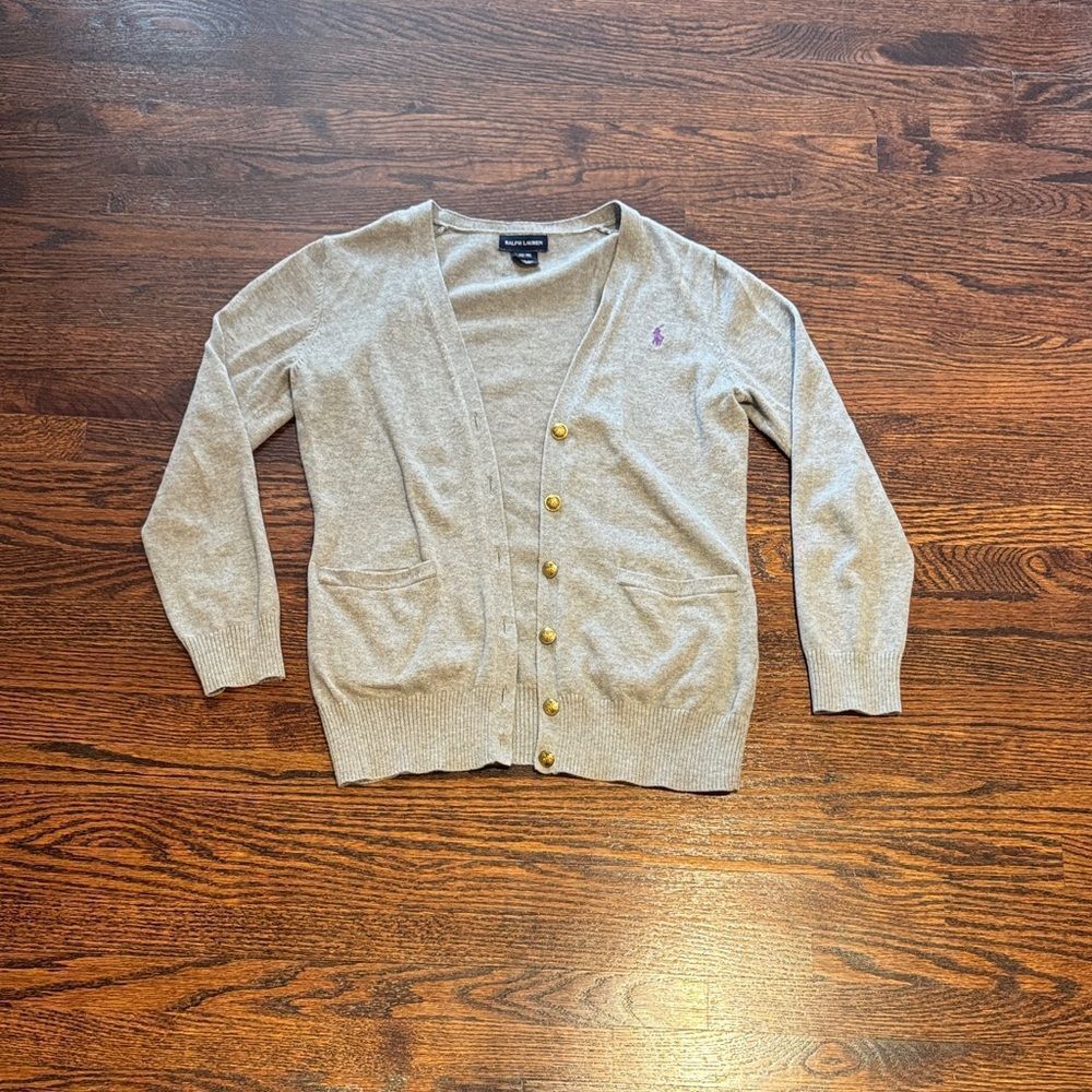 Ralph Lauren Grey Button Cardigan with Gold Buttons